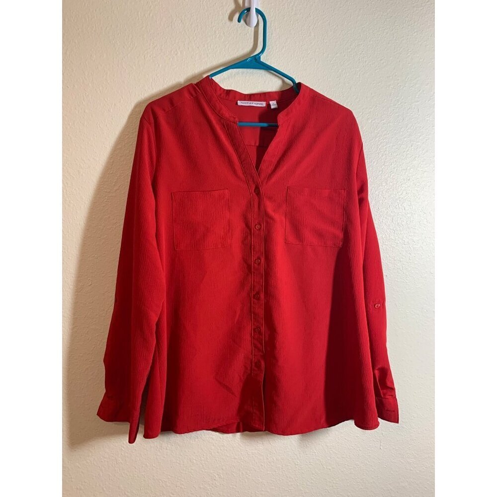 Notations Business Casual Button Up Blouse Womens Size Large Red LS4